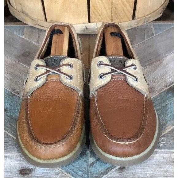 Sperry Mako 2-Eye Canoe Tan Cream Leather Lace-Up Boat Shoes Mens Size 7 - Picture 4 of 10